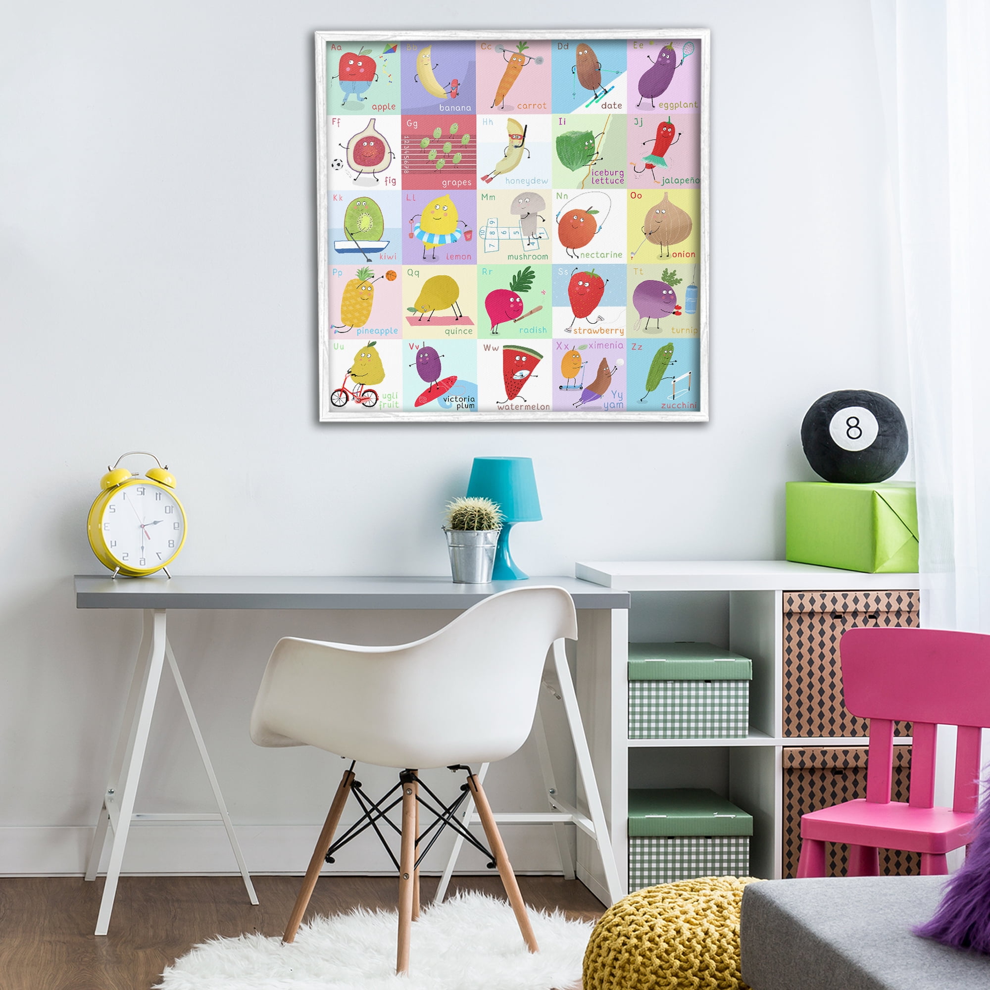 Stupell Industries Sporty Fruit Educational White Framed Giclee Art, design by Carla Daly