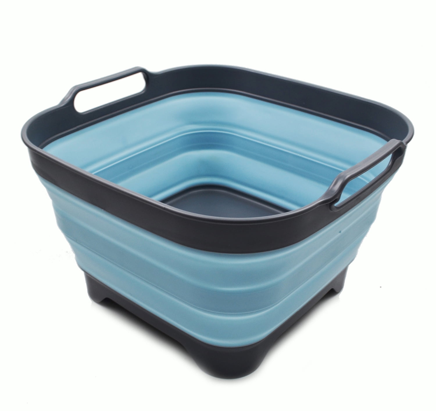 Portable Dish Washing Tub 1, Bright Blue Space Saving Kitchen Storage Tray Foldable Washing Basin SAMMART Collapsible Dishpan with Draining Plug 