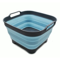 SAMMART 10L (2.64 gallon) Collapsible Dishpan with Draining Plug - Foldable Washing Basin - Portable Dish Washing Tub - Space Saving Kitchen Storage Tray