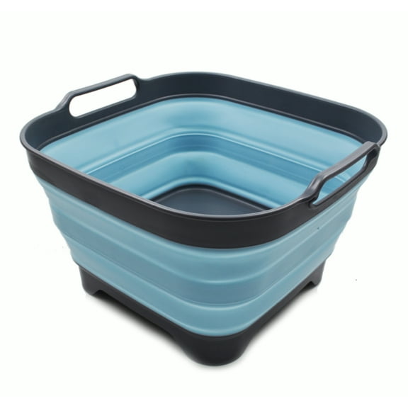 SAMMART 10L (2.64 gallon) Collapsible Dishpan with Draining Plug - Foldable Washing Basin - Portable Dish Washing Tub - Space Saving Kitchen Storage Tray
