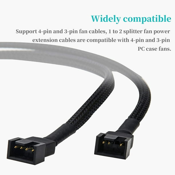 2x 3 Pin PC Case Fan Power Splitter Cable Lead 1 Female to 2 Male