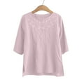 thumbnail image 2 of Ediodpoh Embroidered T Shirt for Women Summer Short Sleeved Top Plus Size High End T Shirt for Women Ethnic Style Clothing Womens Tops Casual Pink XXL, 2 of 4
