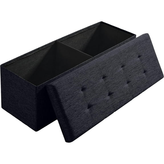 Ornavo Home 43 Inch Folding Storage Ottoman, Long Large Storage Ottoman Chest, Foot Rest Stool, Bedroom Bench - (Black)