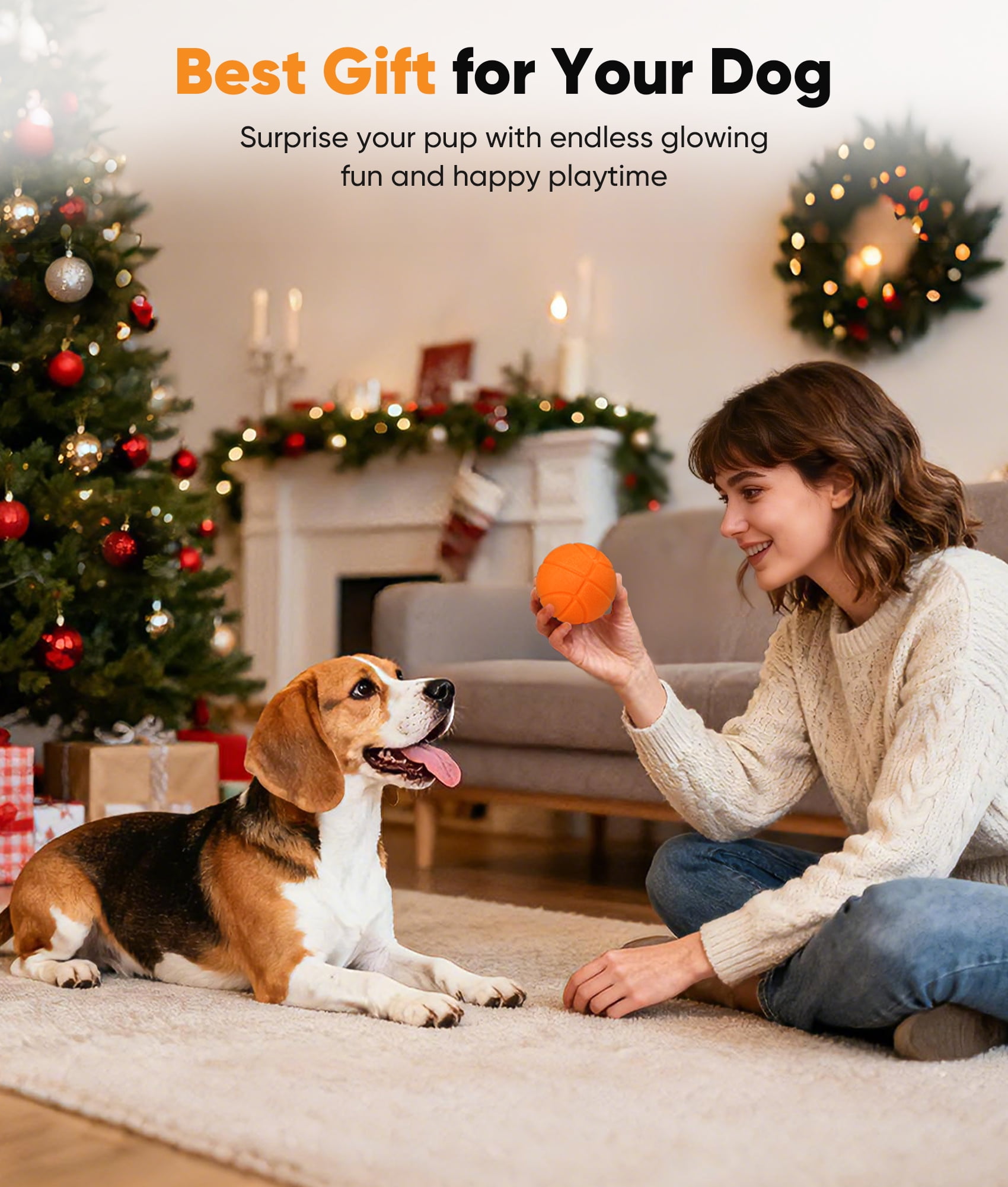 Petbobi Automatic Interactive Dog Ball, Durable E-TPU Rechargeable Rolling Bouncing Toy for Small Medium Dogs, Orange