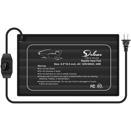 Simple Deluxe 8.5 x 18.5 inch 24W Reptile Heat Mat Temperature Adjustable Under Tank Heater Terrarium Warmer Heating Pad for Amphibians and Reptiles Pet