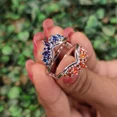 thumbnail image 4 of Red Garnet & Blue Sapphire Ring Guard – Double Curved Duo Birthstone Ring Jacket Wrap, Handmade Wedding Jewelry, 4 of 4