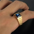 thumbnail image 4 of PAMTIER Men's Stainless Steel Gold Plated Minimalism Jewelry Square Blue Gemstone Wedding Ring European and American Style Size 13, 4 of 5