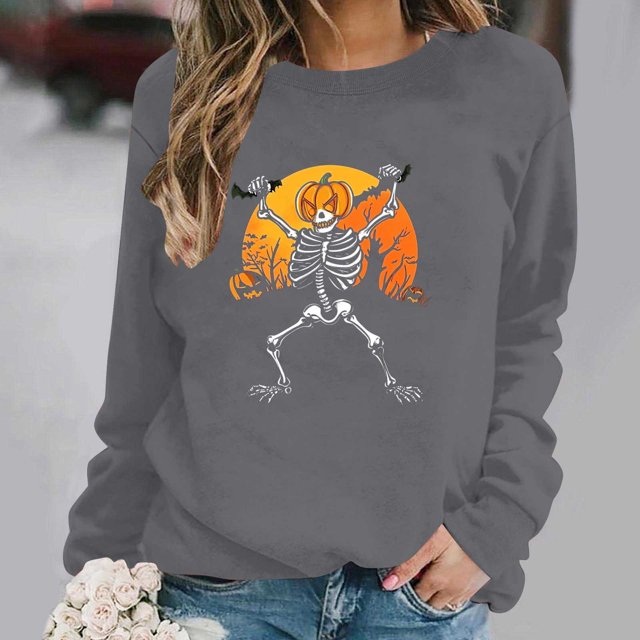 Heisall Womens Sweatshirts Long Sleeve Round Neck Loose Casual Halloween Print No Hood Autumn Winter 2025 New Arrival Fashion Sweatshirts