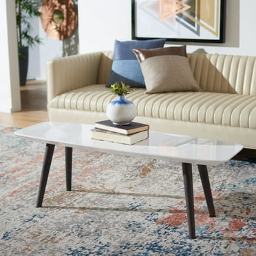 SAFAVIEH Josiah Retro Rectangle Lacquer Coffee Table, White/Dark Brown