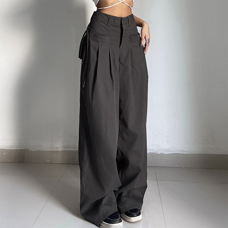 Women Cargo Pants Wide Leg Straight Trousers Casual Baggy