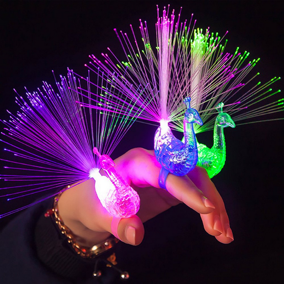 12Pcs LED Finger Light Ring Creative Colorful Peacock Finger Lights for Parties Cheering Novelty Glowing Toys Gifts for Kids Concert Props Wedding Festival Party Decor