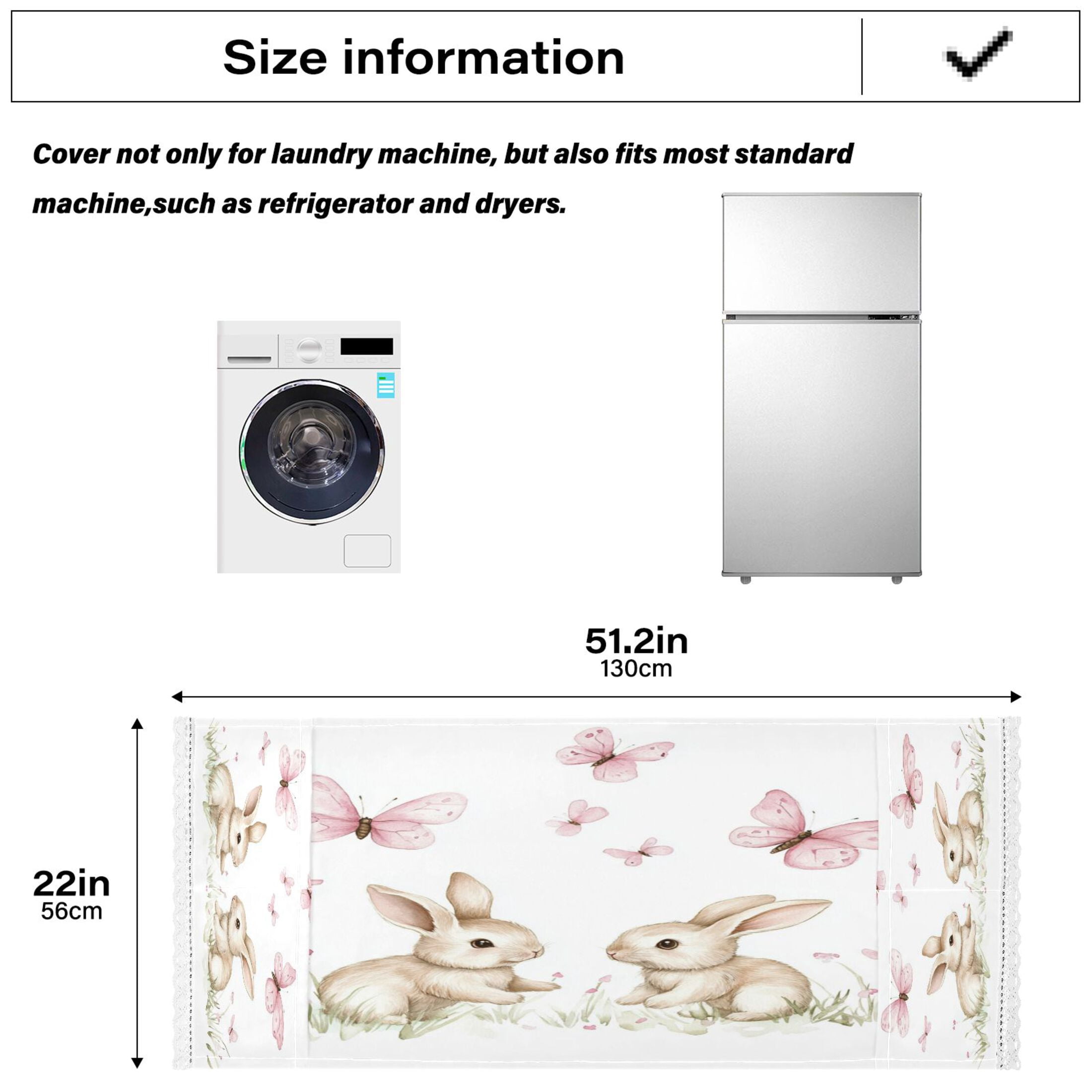 Rabbits Playing with Pink ButterfliesWasher and Dryer Covers Dust-Proof and Oil Resistant Fridge Cover with 4 Storage Pockets Washing Machine Top Cover for Laundry Kitchen Home 51.2 x 22 In