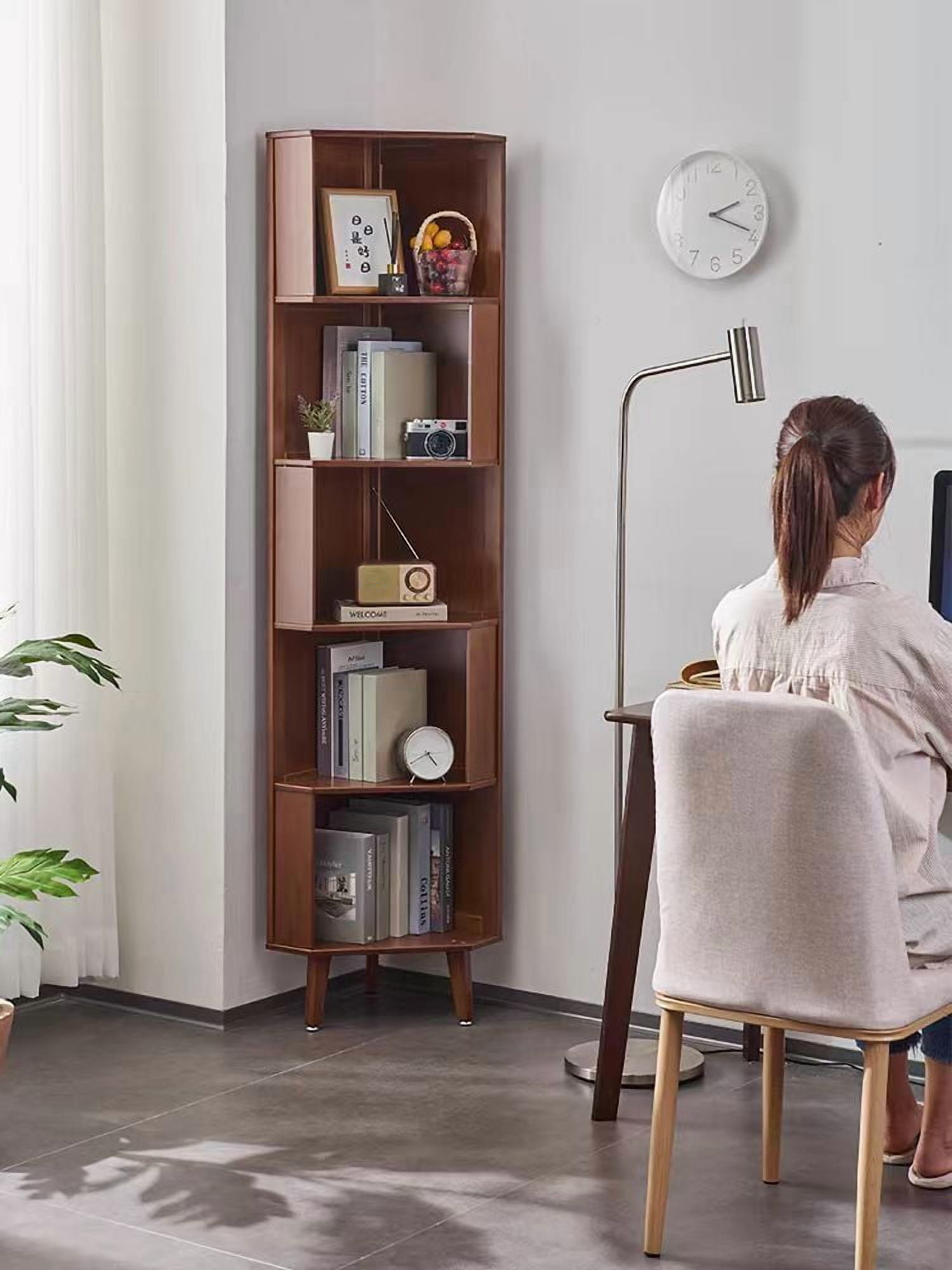 WILK 5-Tier Corner Bookshelf Bamboo Corner Bookcase, 71.5 Inch Tall Bookcase Cube,Wooden Open Storage Book Shelves Display Rack for Living Room, Home Office, Bedroom,Brown
