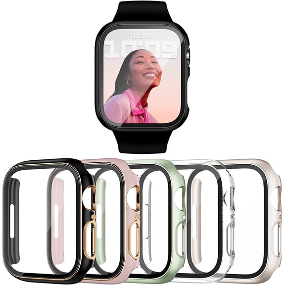 5 Pack Case Compatible for Apple Watch Series 7 41mm with Tempered Glass Screen Protector, Full Hard Ultra-Thin Scratch Resistant Bumper Protective Cover for iWatch 7 41mm Accessories