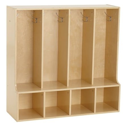 ECR4Kids Birch Streamline 4-Section Toddler Coat Locker wi Bench and Cubbies Storage w Hooks