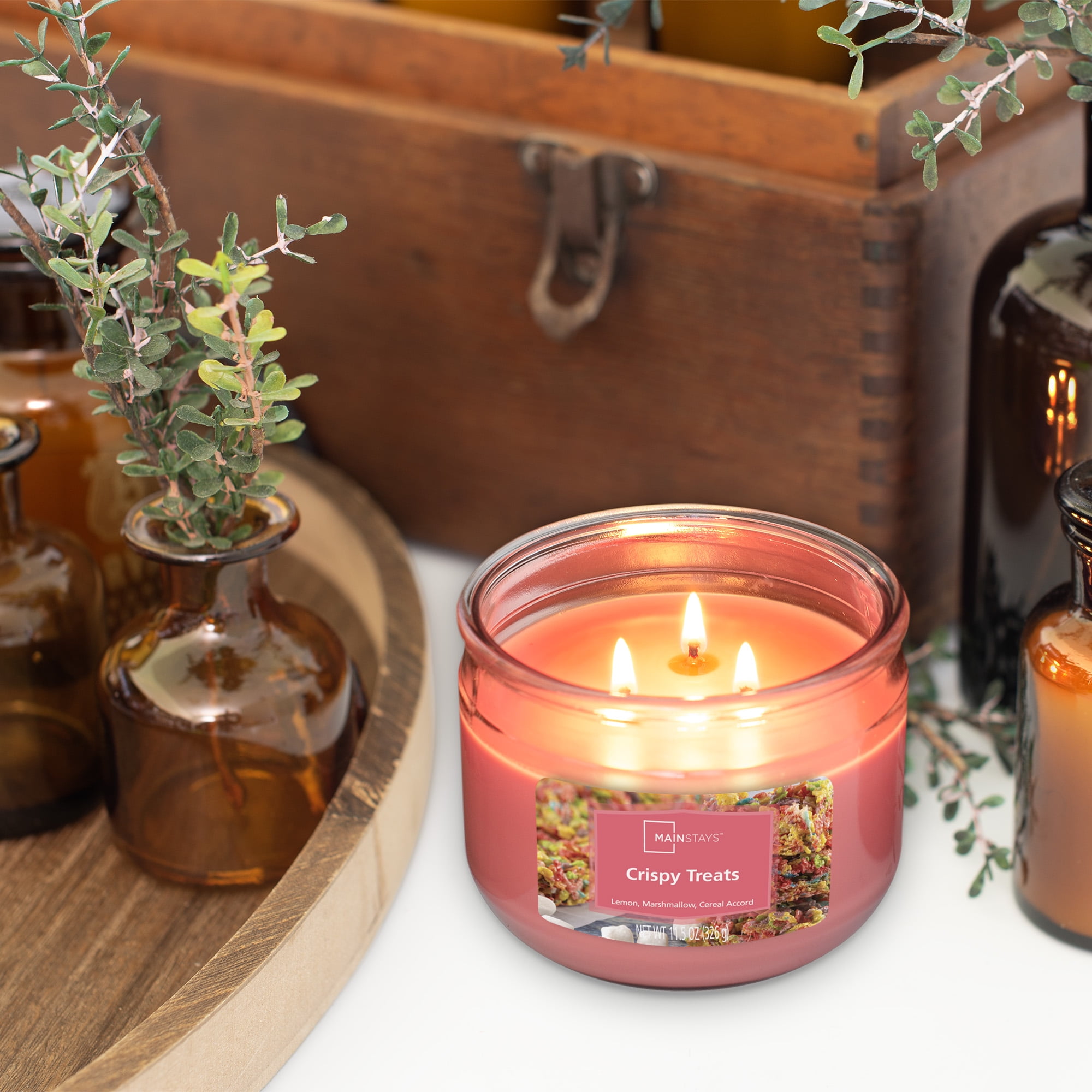 Mainstays 3-Wick Scented Glass Jar Candle, Crispy Treats, 11.5oz.