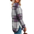 thumbnail image 4 of Women's Flannel Plaid Tops Long Sleeve Crew Neck Shirt Curved Hem Fashion Casual Fall Winter Tunic Tee Shirts (S, Purple), 4 of 5