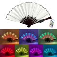 thumbnail image 5 of Party LED Glowing Colorful Chinese Hand Held Folding Fan with Remote Control Stage Performance Show Light Up Fan Birthday Party Dance Gift Wedding - White fan surface+hidden wire design, 5 of 6