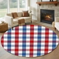 thumbnail image 2 of Round Rug 5ft Area Rug, Vintage Red Blue White Checker Area Rugs for Living Room Bedroom, Independence Day Floor Mat Non-Slip Non-Shedding Carpet Indoor Accent Rugs, 2 of 9