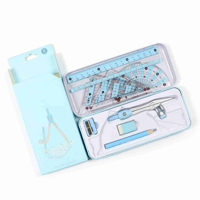 Kit de Géométrie Mathématique, 8 Pcs, Fournitures pour Étudiants avec Boîte de Rangement Incassable, Ergonomique pour l'École