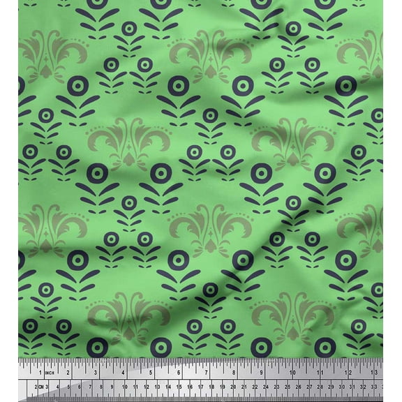 Soimoi Green Cotton Duck Fabric Filigree Damask Fabric Prints By Yard 42 Inch Wide