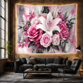 thumbnail image 6 of Centered Lily and Rose Bouquet on Textured Painterly Canvas, Dreamy Abstract Art for Nature Lovers, Symmetrical Floral Decor, Housewarming Gift Tapestry Wall Hanging for Bedroom and Living Room, 6 of 7