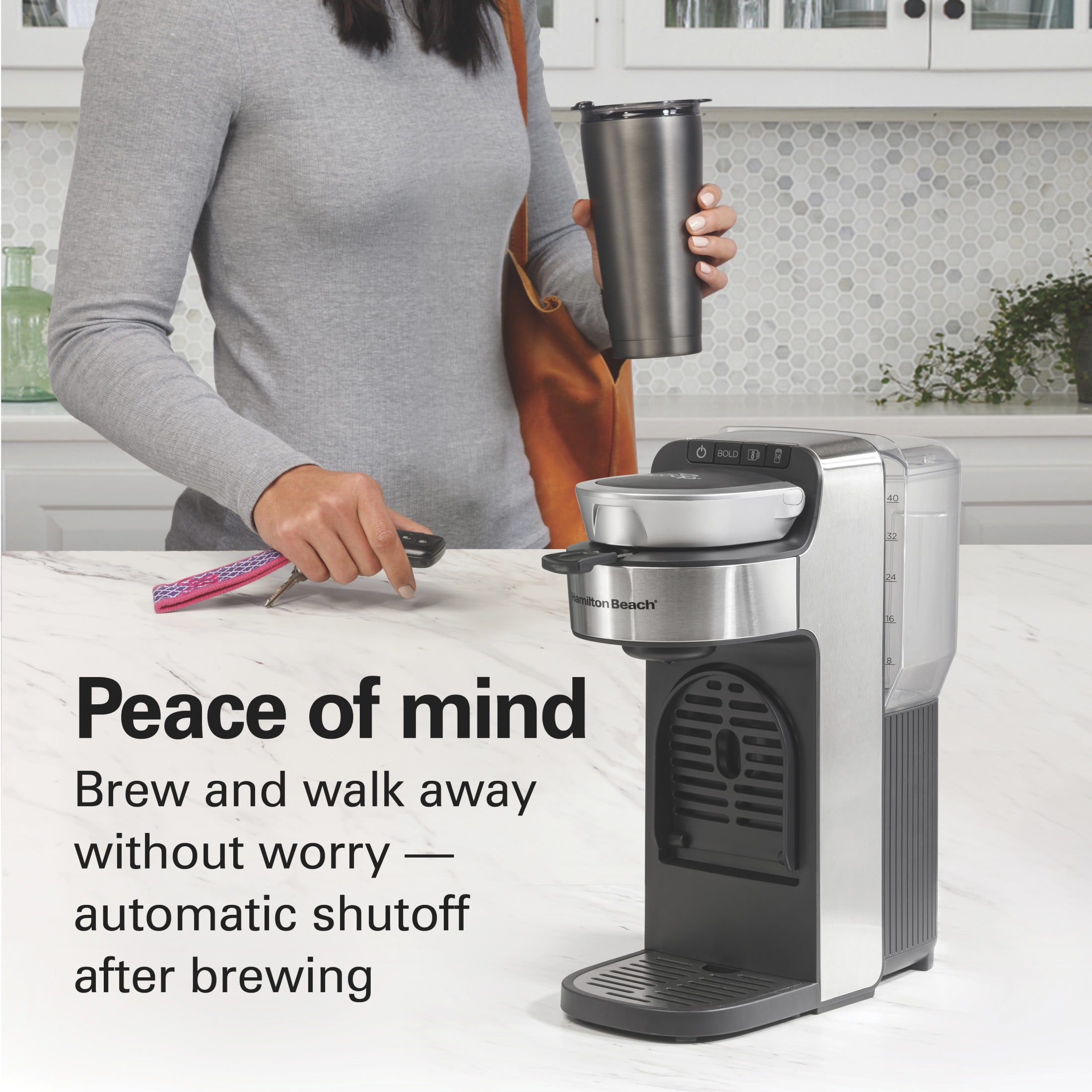 Hamilton Beach The Scoop Single Serve Coffee Maker, Removable Reservoir, Stainless Steel