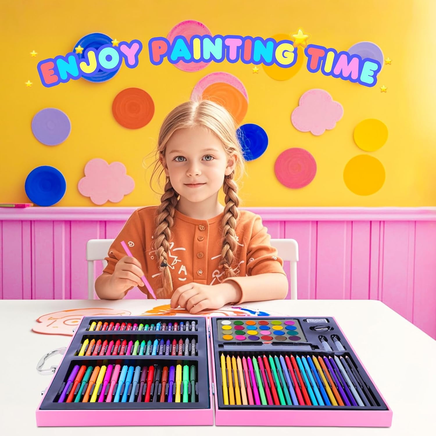 homicozy Art Supplies Kit for Kids Ages 4-12,Mermaid Art Case Coloring Set,Drawing Kits with Markers, Crayons, Colored Pencils,Oil Pastels,Coloring Book,School Supplies,Gift for Kids Artist Age 4+
