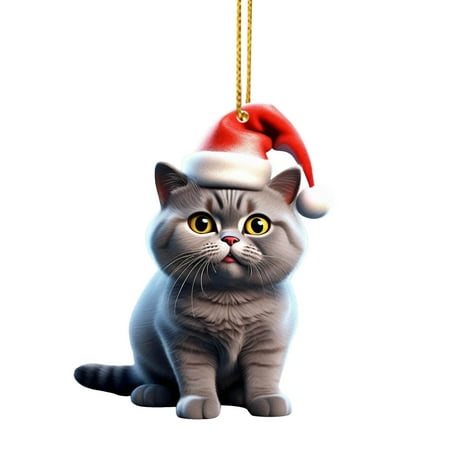 

Valentine Centerpiece 2D Acrylic Cartoon Cat Christmas Tree Pendant Christmas Cartoon Cute Christmas Hat Cat Double Print 2D Pendant 1 Piece