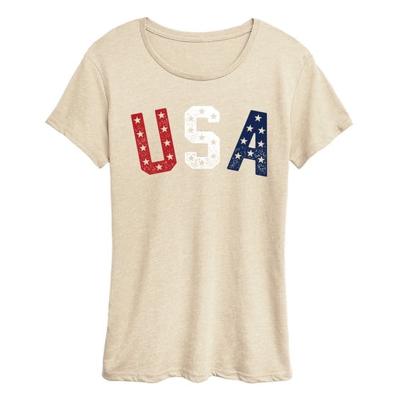 Instant Message - USA Stars Letters Short Sleeve Graphic T-Shirt