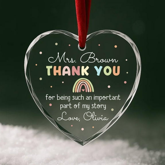 Teacher thank you personalized heart glass ornament, custom student gift, end of year appreciation Christmas keepsake for educators