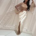 thumbnail image 1 of Robe de Soirée Formelle pour Femmes Bal Prom à Manches Longues Robe de Mariage Demoiselle d'Honneur Brillante Coupe Ajustée Fente Transparente, 1 of 5