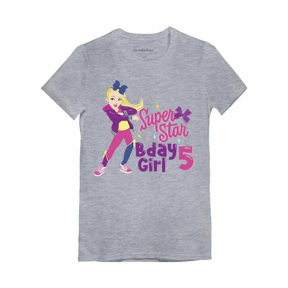 Birthday Girl Jojo Siwa Shirts Gift for 5 Year old Girl 5th Birthday Party Shirt Super Star Bday Gray L (7-8)