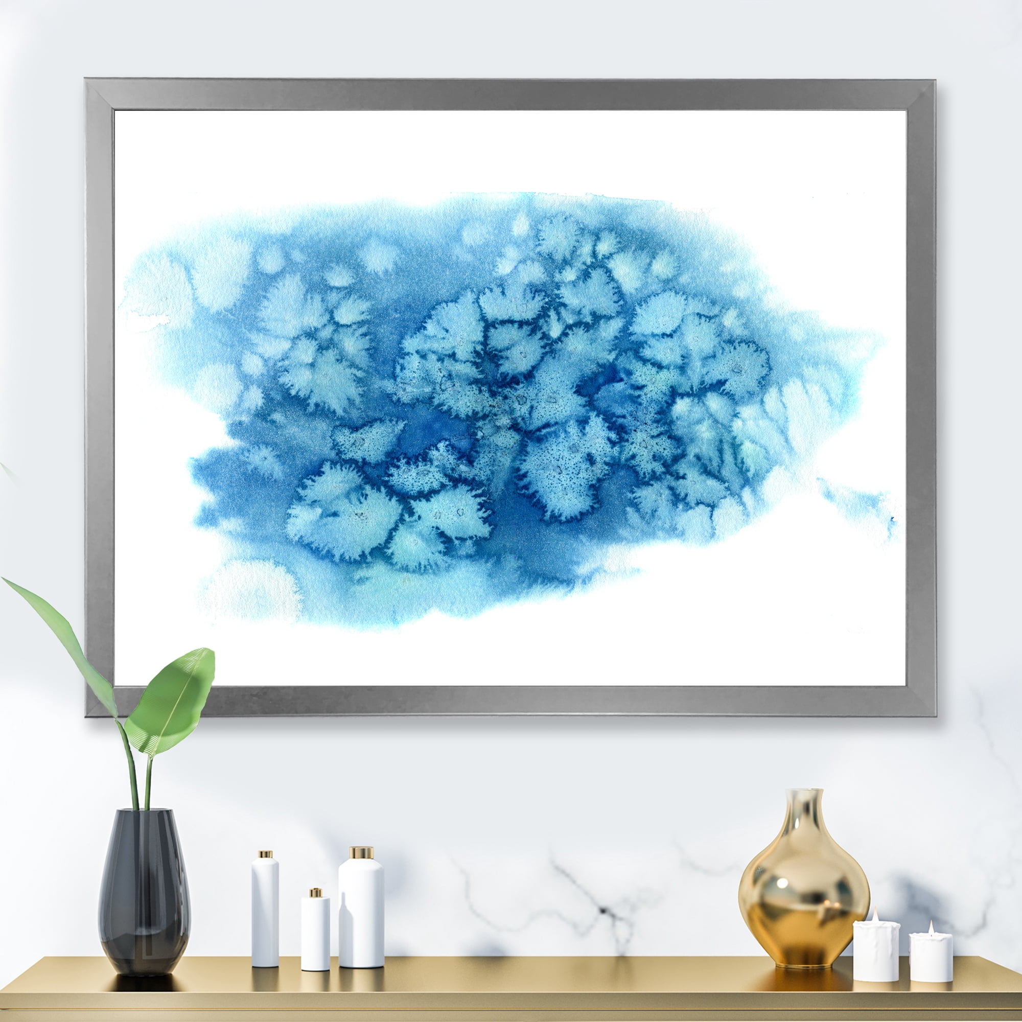 Designart 'Abstract Blue Turquoise Cloud' Modern Framed Art Print