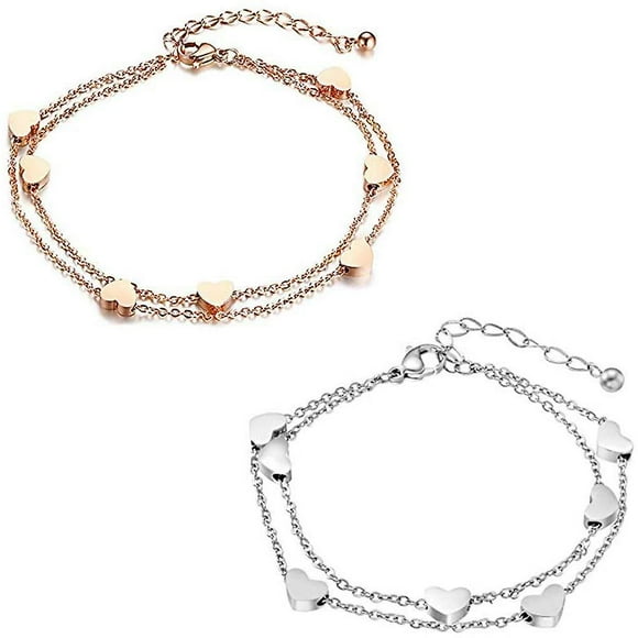 Rose Gold Heart Women's Bracelet Bracelet Bracelet Bracelet With Heart Pendants