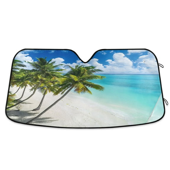 ALAZA Sky Palm Tree Beach Windshield Sun Shade Car Foldable Sun Visor Block UV Rays Protector 55"x27.6"