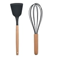 thumbnail image 1 of Juego de 2 utensilios de silicona antiadherentes con mangos de madera redondeados para cocinar y hornear, 1 of 5