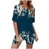 Ensembles de Détente pour Femmes 2 Pcs Mode Féminine Col Rond Manches Courtes Imprimé Ensemble Décontracté Haut et Short Chemises Manches Courtes pour Femmes Ensembles d'Été Tendance