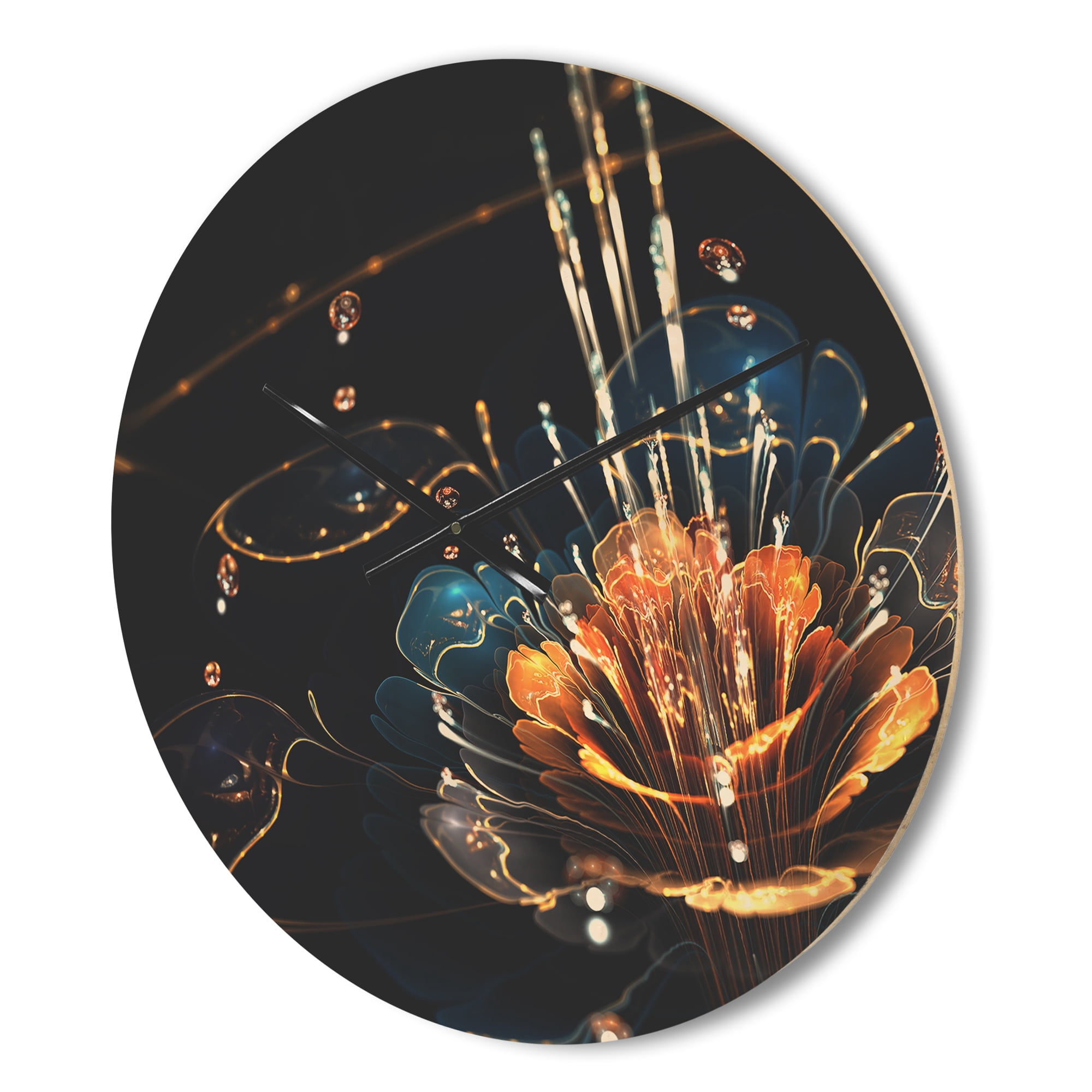 Designart 'Water Drops With Orange Blue Flower' Modern Wood Wall Clock