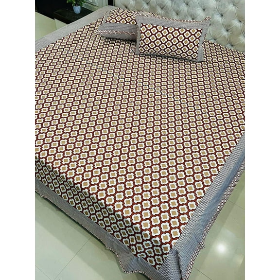 King Size Indian Cotton Bedspread Set – Ethnic Print with Matching Pillow Covers(Maroon)