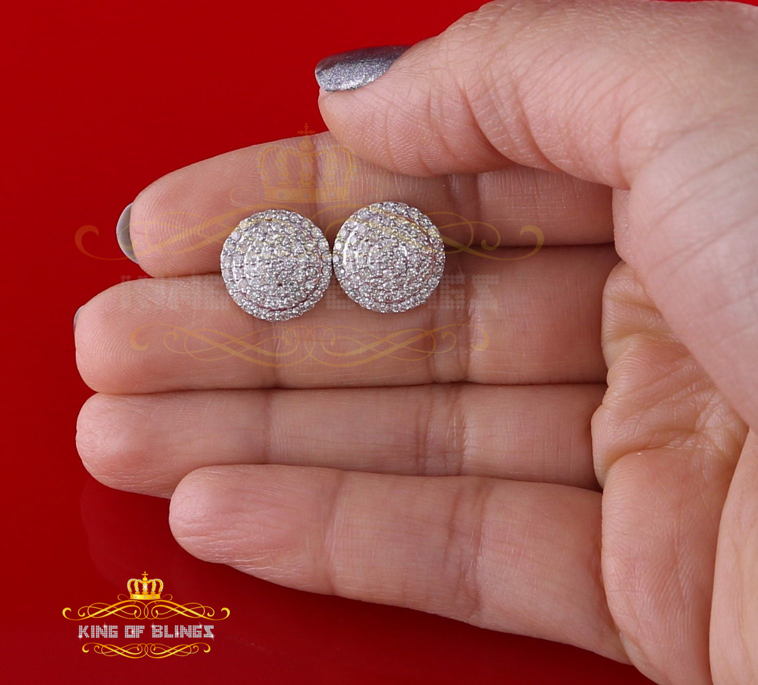 King of Bling's 10K Real Yellow Gold Real Diamond 1.25CT Men's/Women's Stud Round Earring
