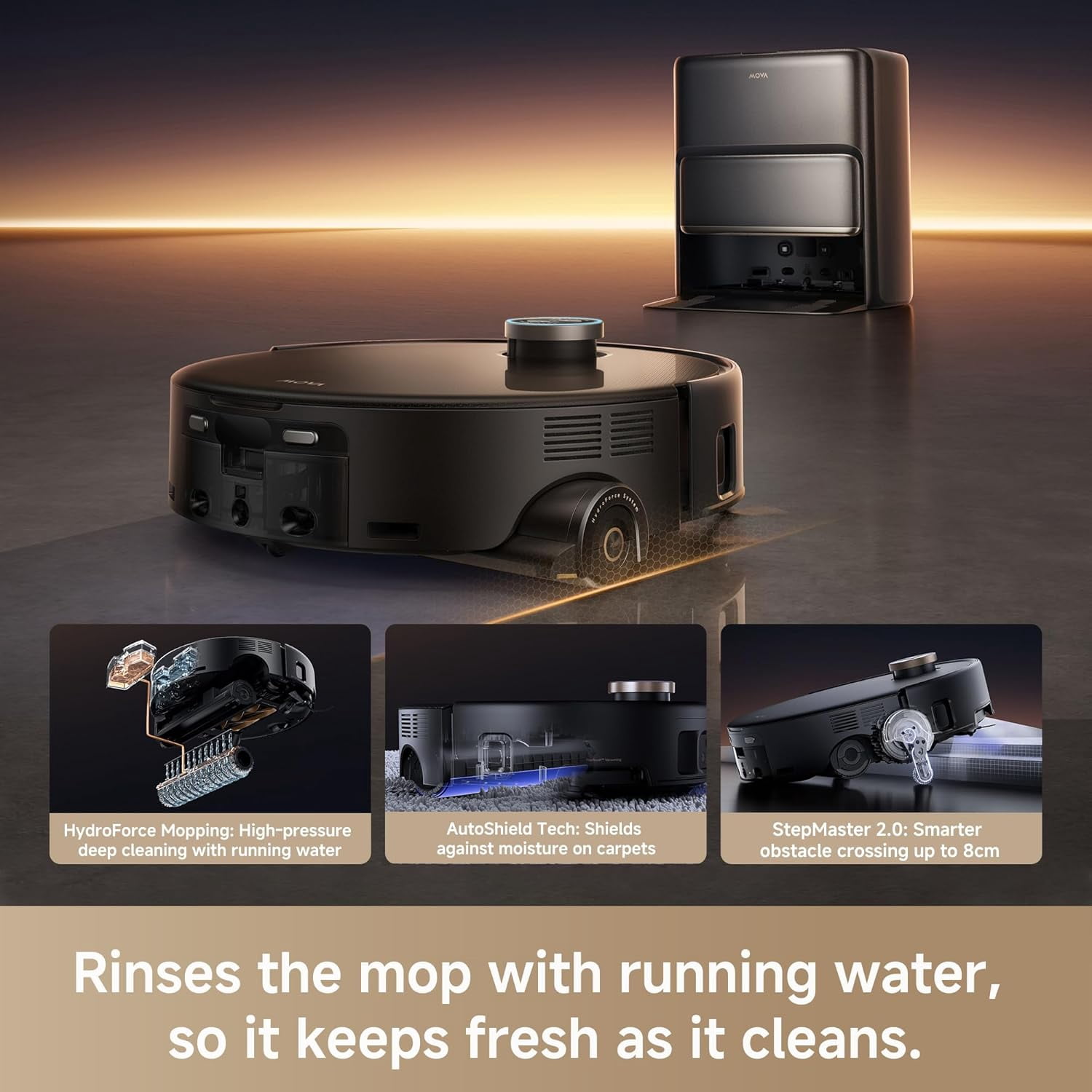 MOVA Z60 Ultra Roller Complete Robot Vacuum and Mop,Pet Hair Friendly,Self Lifting, 28,000 Pa Suction,Hot Water Mop Wash