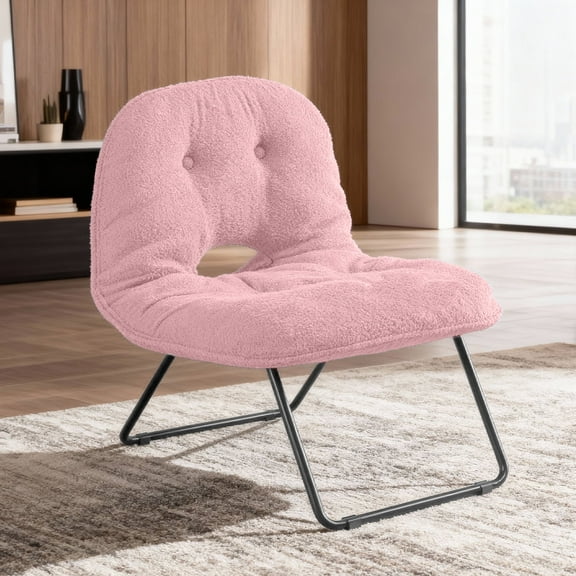 Pink Teddy Fur Saucer Accent Chair,Stylish Foldable Handbag Design for Living Room/Dorm