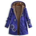 thumbnail image 2 of QQAMB Women's Winter Coat Ethnic Style Patchwork Sherpa Fleece Lined Hooded Jacket Plus Size Fluffy Warm Outwear with Pockets Blue 2XL, 2 of 3