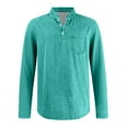 thumbnail image 2 of Men's Vintage Henley Shirt Distressed Long Sleeve Button Down Stand Collar T Shirt Classic Retro Washed Denim Pullover Tops with Chest Pockets Green XXL, 2 of 4