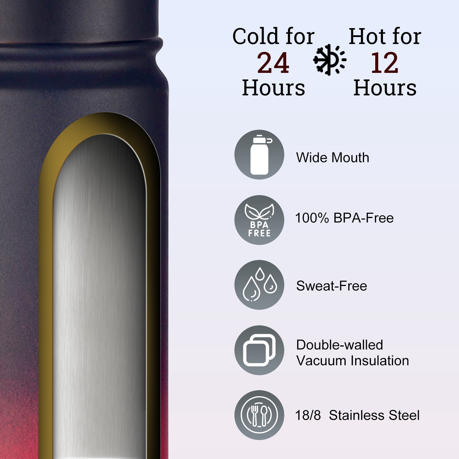 Mininoo 24 oz Insulated Stainless Steel Water Bottle with Straw Lid, Ice Coke
