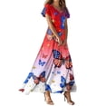 thumbnail image 2 of Women's Summer Flowy Maxi Dress American Flag Print 4Th of July Dress,Elegant Short Sleeve Flowy Beach Boho Dress, 2 of 5