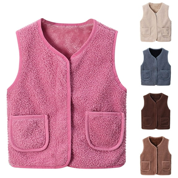 WRKEKC Kids Sherpa Fleece Vest with Pockets Sleeveless Warm Coat for 12 Months-12 Years Boys Girls Fall Winter Casual Layered Wear Outerwear