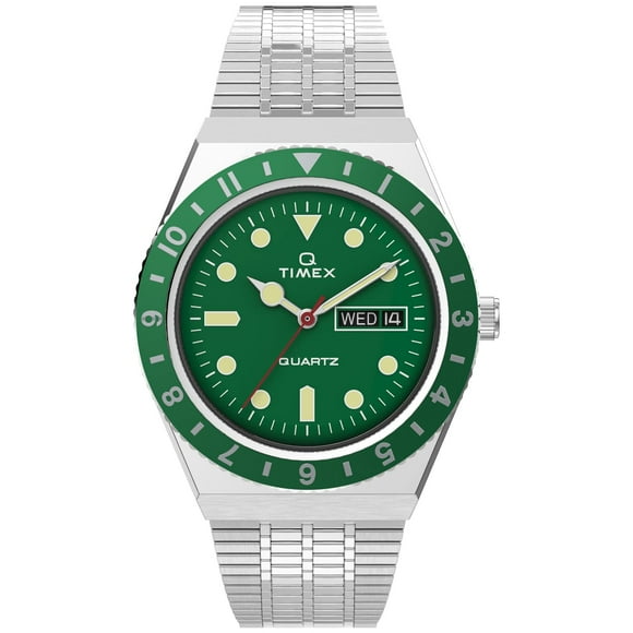 Timex 38 mm Q Timex Reissue Stainless Steel Bracelet Watch Silver/Green/Silver One Size