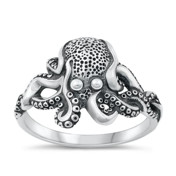 Classic Oxidized Octopus Ring .925 Sterling Silver Beach Band Jewelry Female Male Unisex Size 8